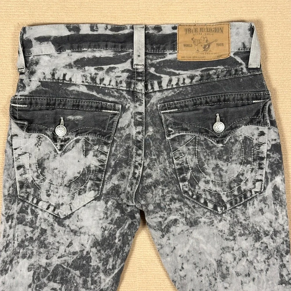 True Religion Straight Leg Flap Pocket Jeans Mens 28 (Fit 30x34) Acid Wash Denim